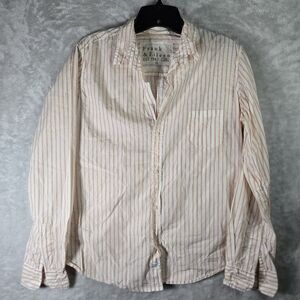 Frank & Eileen Button Shirt "Barry" Womens M Medium Orange White Striped Cotton